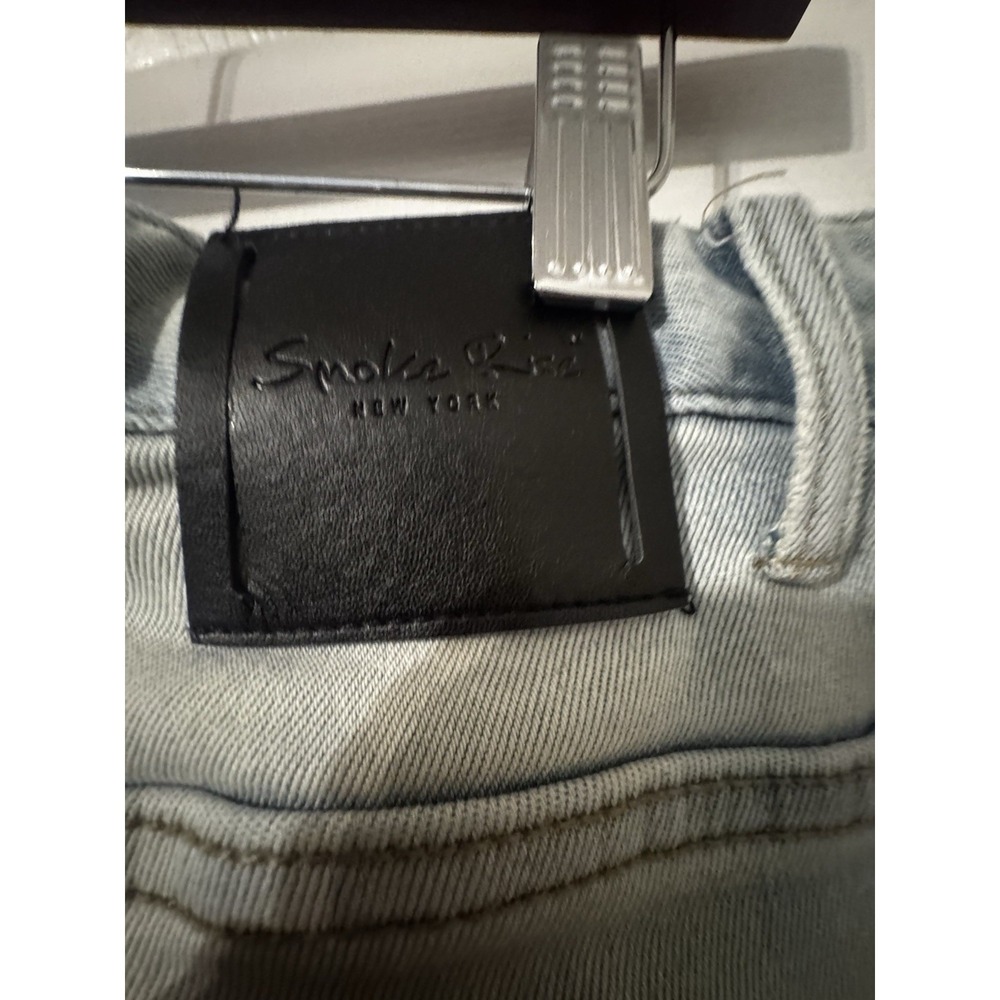 Smoke Rise Distressed Jeans Light Wash Slim Fit Y2K Grunge Streetwear 36x32 - Picture 5 of 8